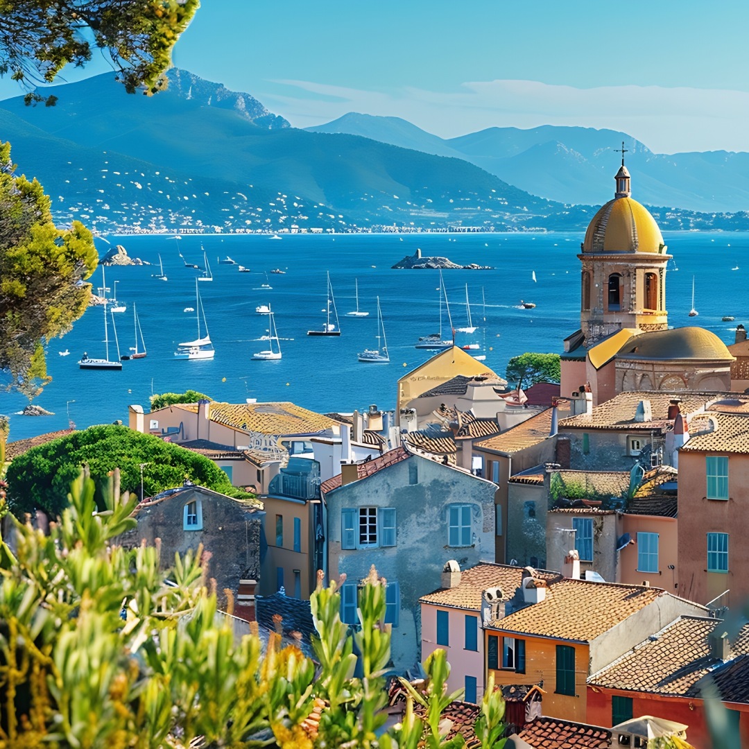 View of the city of SaintTropez Provence Cote dAzur a popular travel destination in Europe : Generative AI villa-les-deux-palmes-st-tropez
